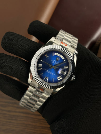 Rolex Day-Date Silver Blue Ombre Dial – Premium AAA Replica Watch for Men in Pakistan