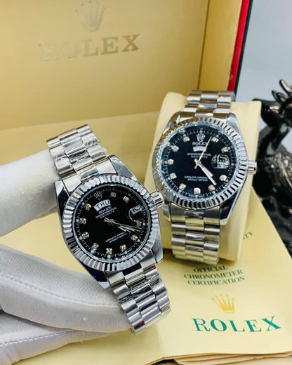 Rolex Day-Date Silver Black Ombre Dial – Premium AAA Replica Watch for Men in Pakistan