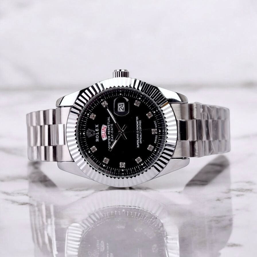 Rolex Day-Date Silver Black Ombre Dial – Premium AAA Replica Watch for Men in Pakistan