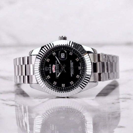 Rolex Day-Date Silver Black Ombre Dial – Premium AAA Replica Watch for Men in Pakistan
