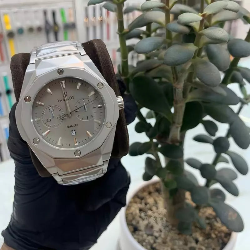 Hublot Octagon Chronograph Quartz Watch – Silver Edition